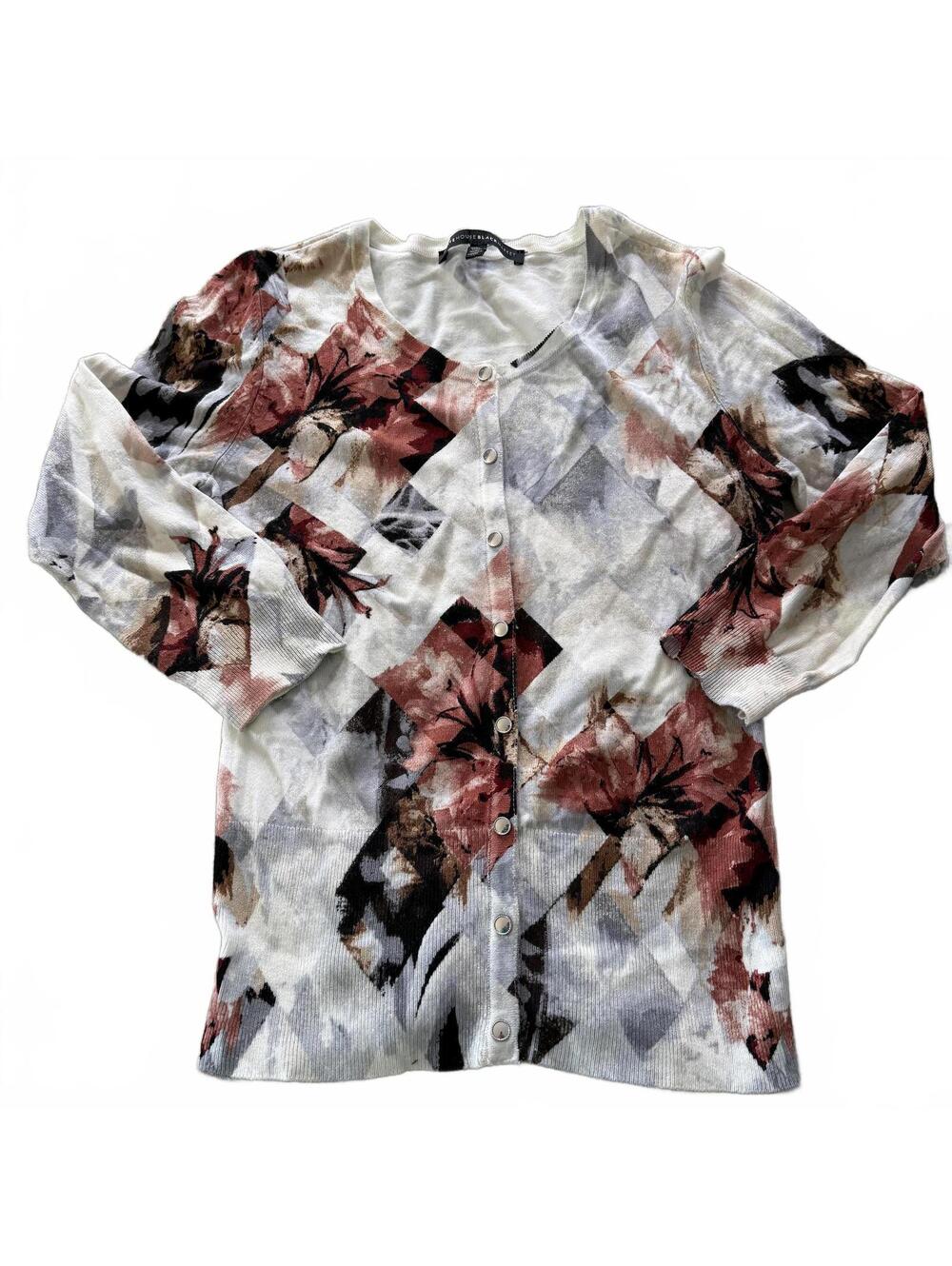 WHITE HOUSE BLACK MARKET SZ XS Abstract Floral Geometric Cardigan Gold Buttons